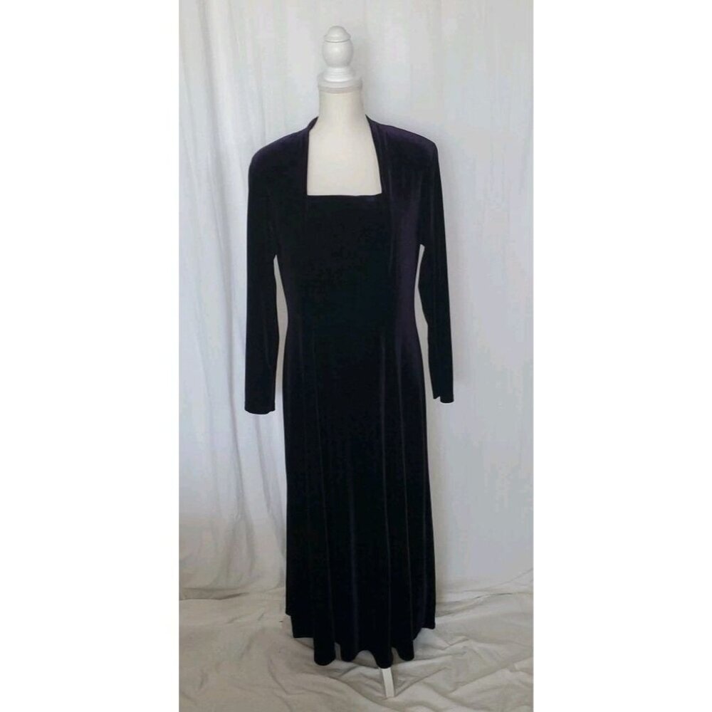 Coldwater Creek Deep Purple Velvet Square Neck Maxi Gown Size PM Dark Romantic